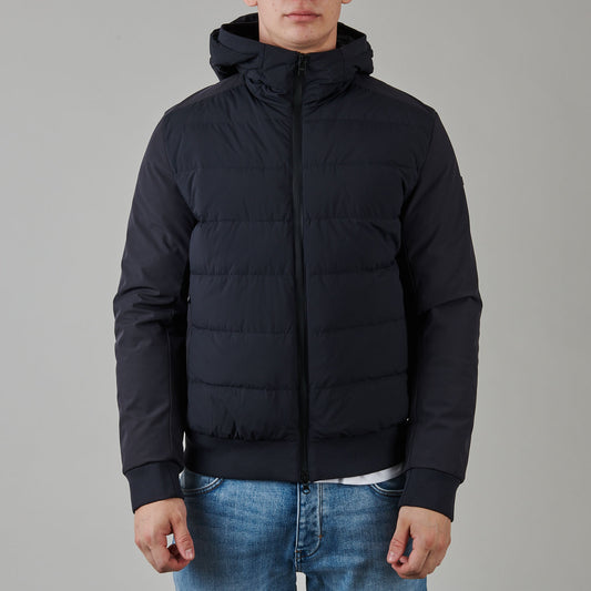 Giacca bi-materiale con cappuc