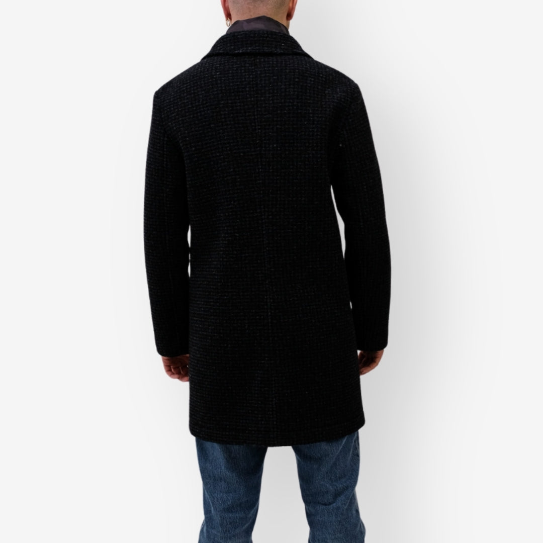 Checkered Wool Jacket Navy Blue