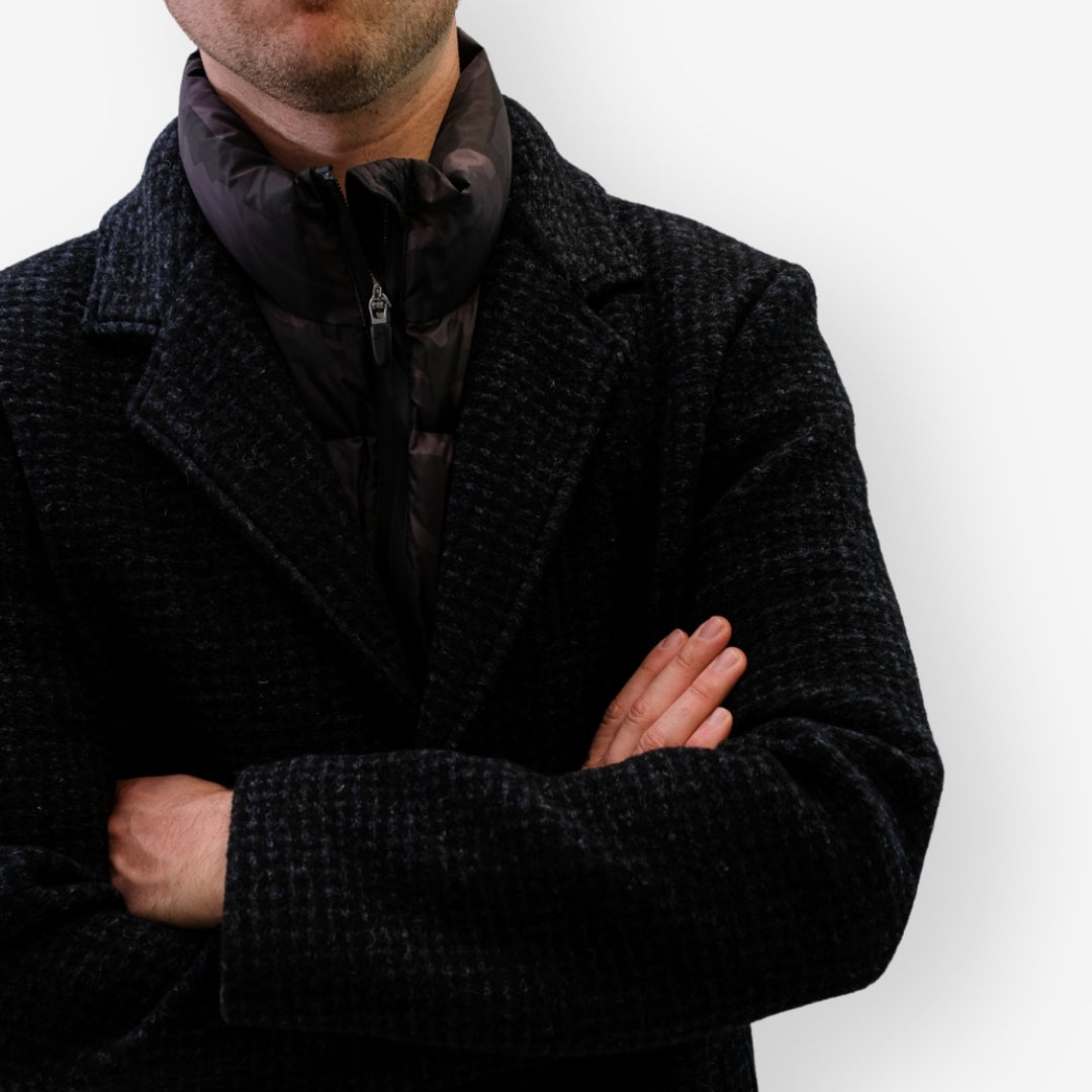Checkered Wool Jacket Navy Blue