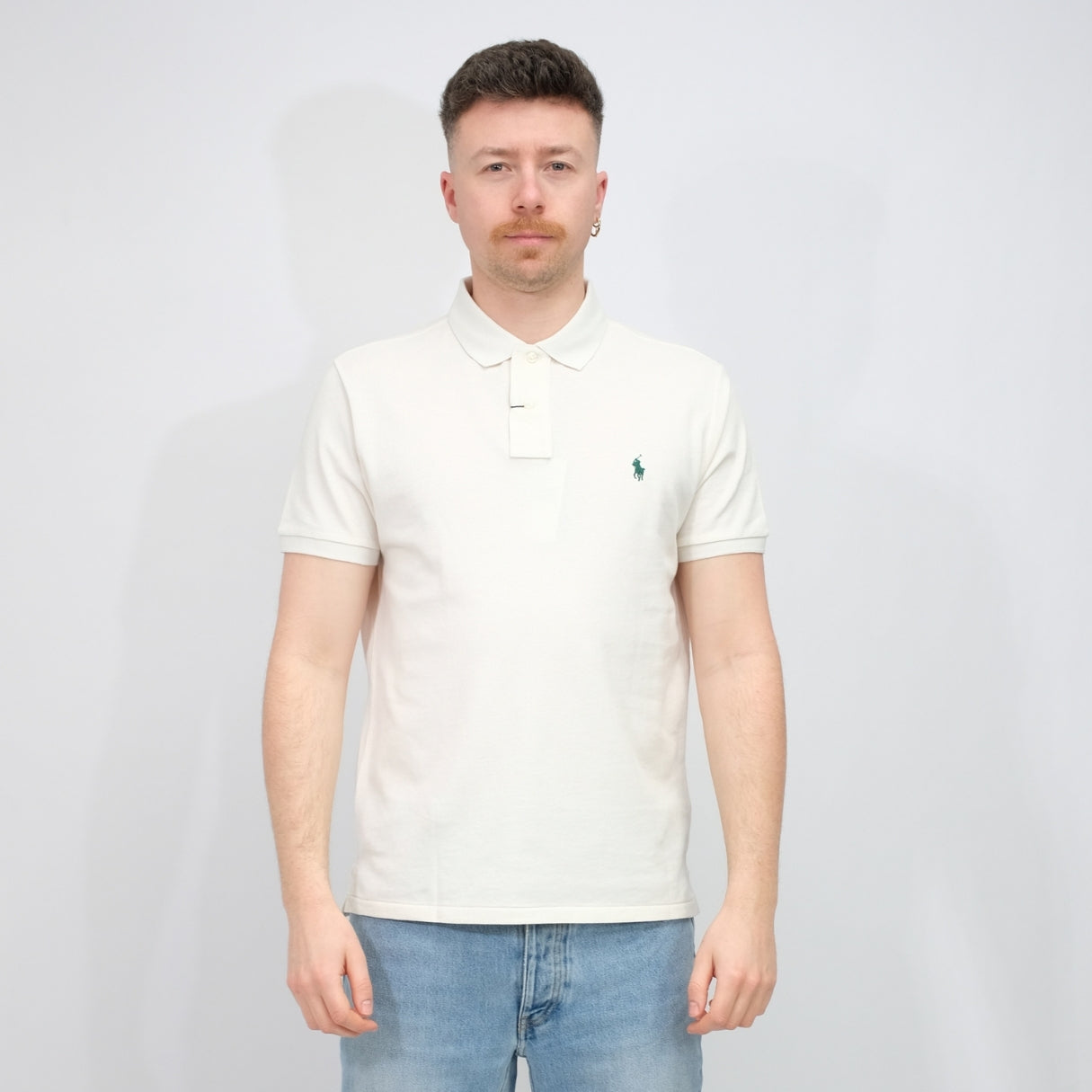 Iconic Mesh Polo Shirt Antique Cream Antique Green