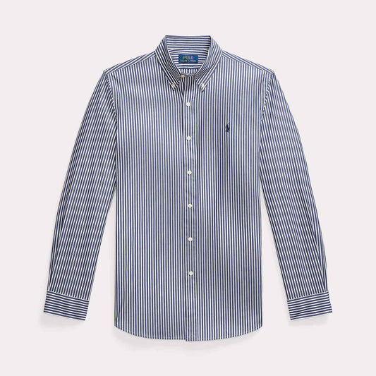 Slim Fit Striped Stretch Poplin Shirt New Classic Navy White
