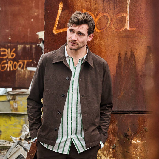 Zander Seersucker Overshirt Brown Stripe