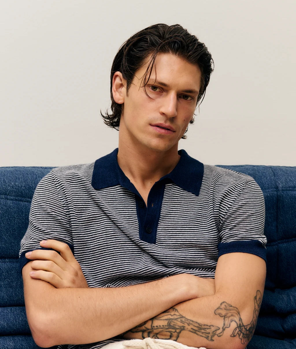 Linen Blend Polo Smoky Blue