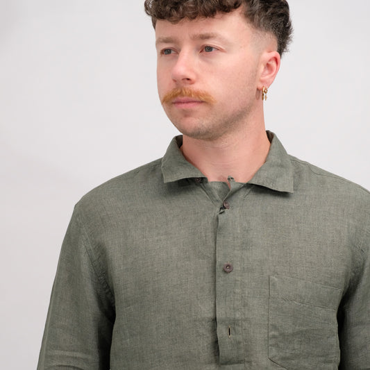 Linen Polo Shirt Khaki