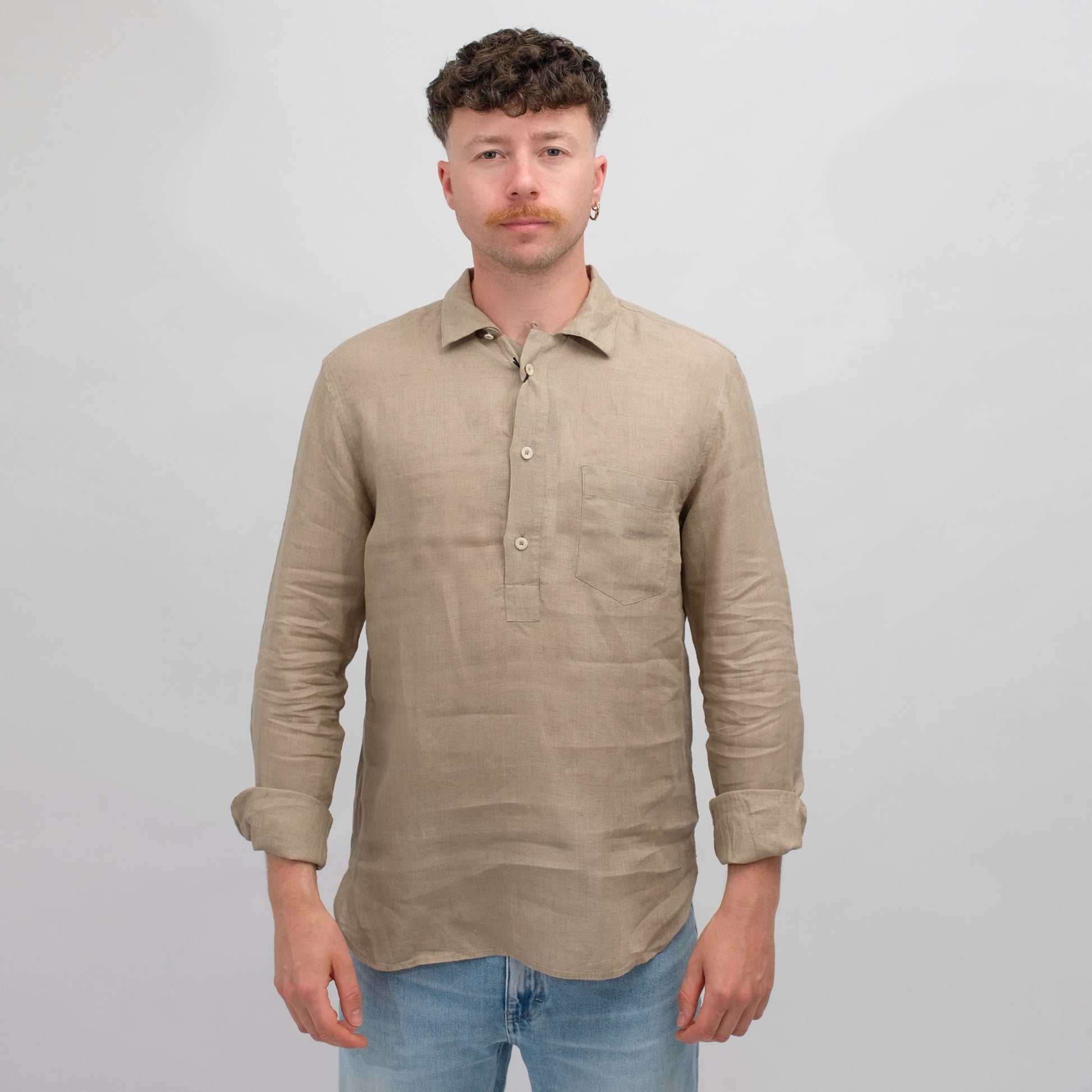 Linen Polo Shirt Beige Brown