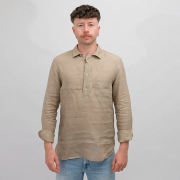 Linen Polo Shirt Beige Brown