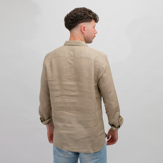 Linen Polo Shirt Beige Brown