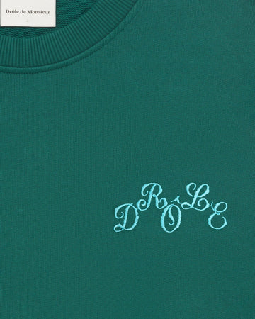 Dark Green Plateau French Terry Embroidered Relaxed Fit Sweater