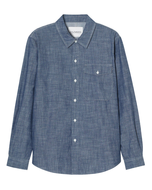 Washed cotton chambray Ink Blu