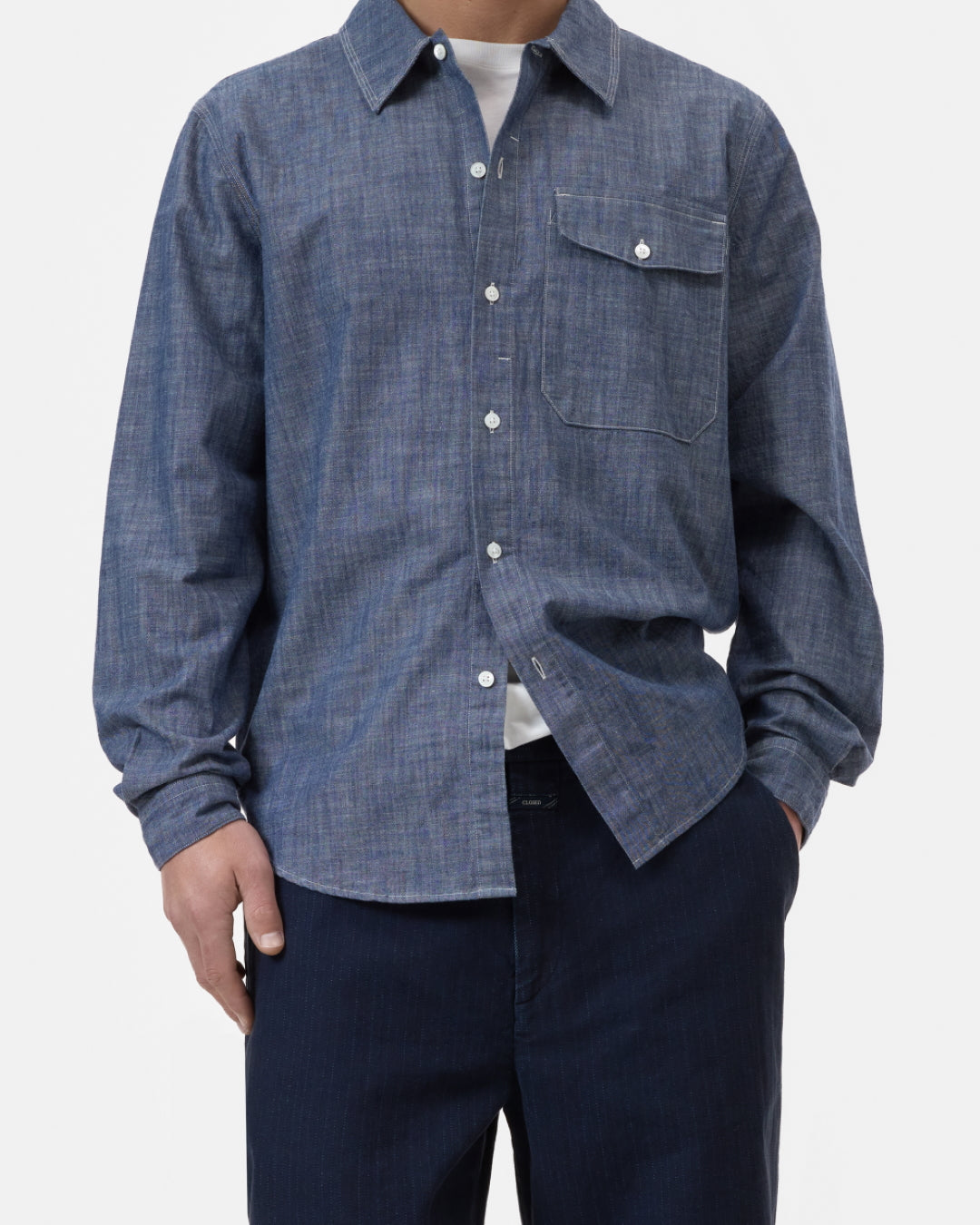 Washed cotton chambray Ink Blu