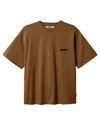 Brown t-shirt with a small logo on a white background
