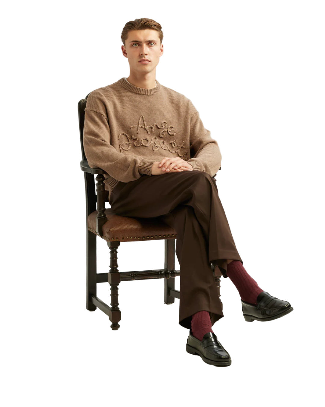 Brown Rope Wool Blend Embroide