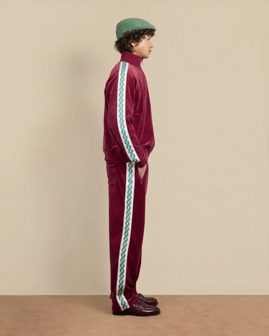 Wine Red Velours Zip Sweater