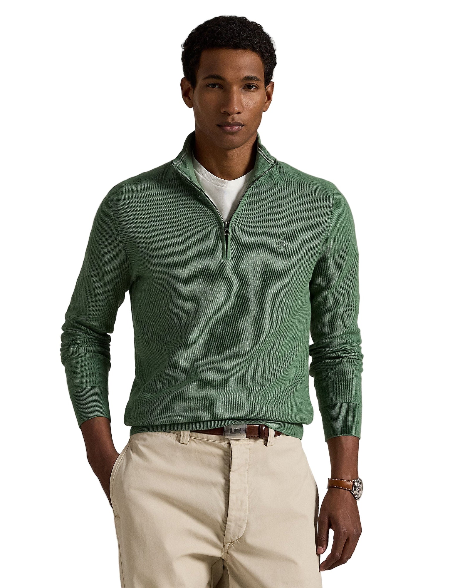 Mesh Knit Cotton Quarter Zip P