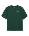 Green t-shirt with a small logo on a white background