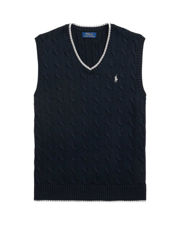 CABLE-KNIT COTTON SWEATER VEST hunter navy