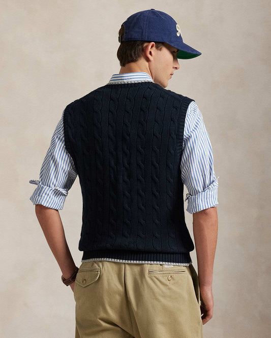CABLE-KNIT COTTON SWEATER VEST hunter navy