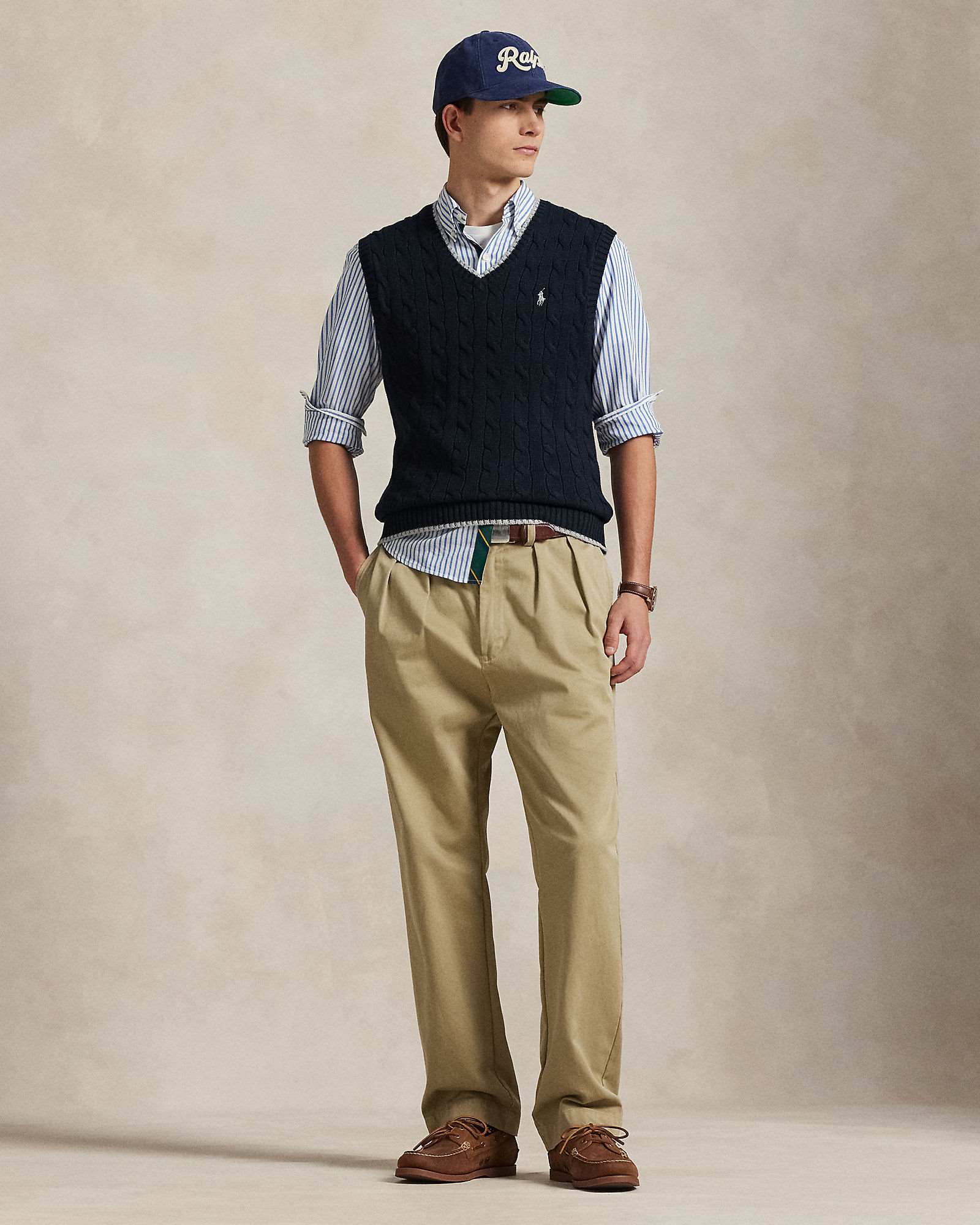 CABLE-KNIT COTTON SWEATER VEST hunter navy