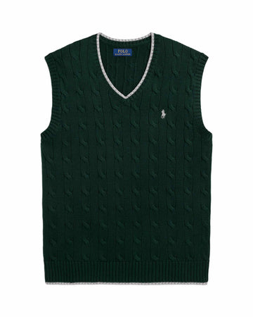 College Green Cable-Knit Cotton Sweater