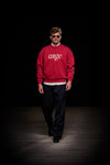 Red Logo Cotton Relaxed Fit Sweater