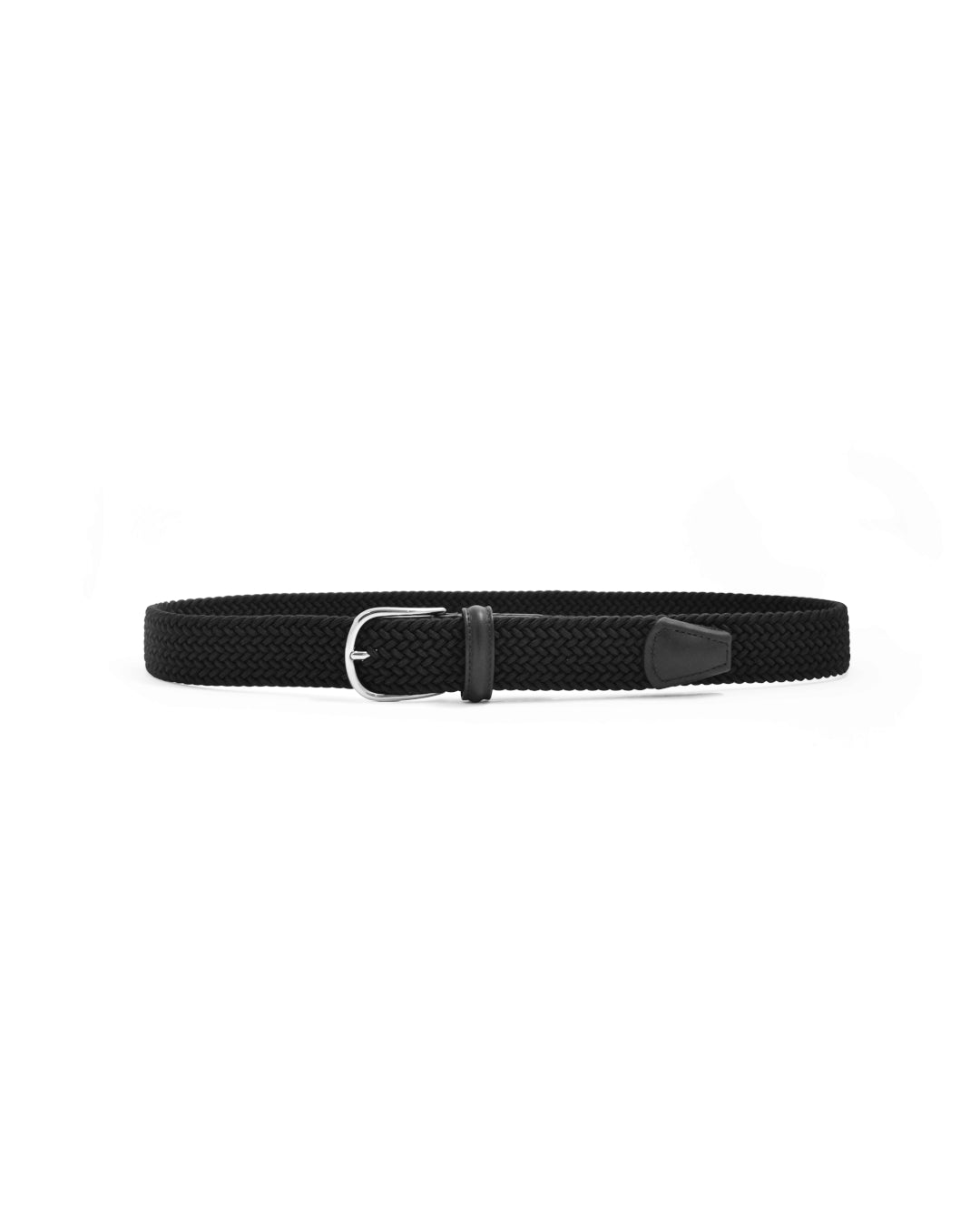 Black Tubular Woven Silver Buckle Stretch Belt