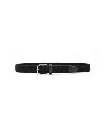 Black Tubular Woven Silver Buckle Stretch Belt
