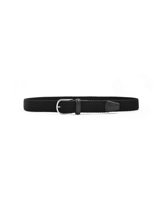 Black Tubular Woven Silver Buckle Stretch Belt
