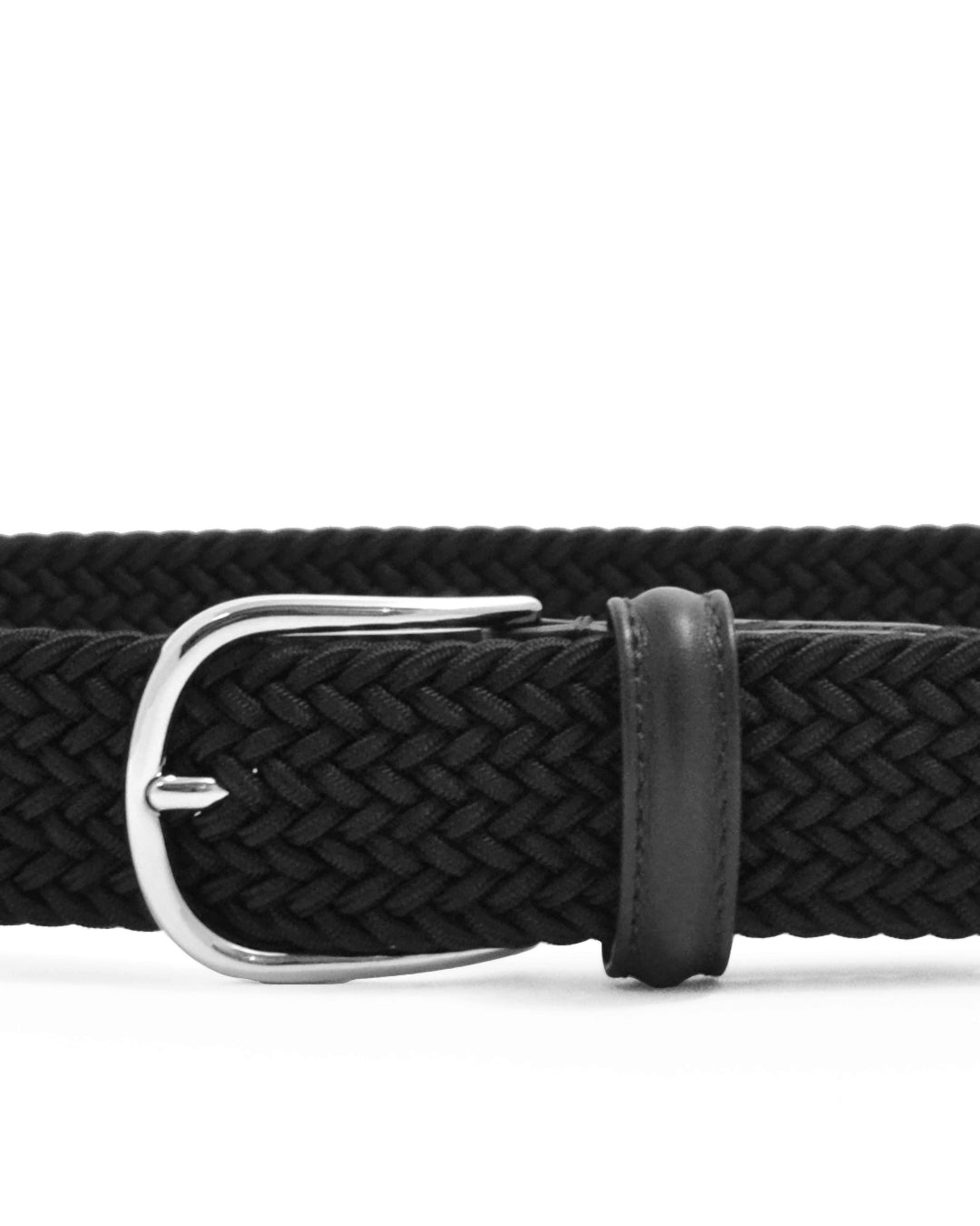 Black Tubular Woven Silver Buckle Stretch Belt