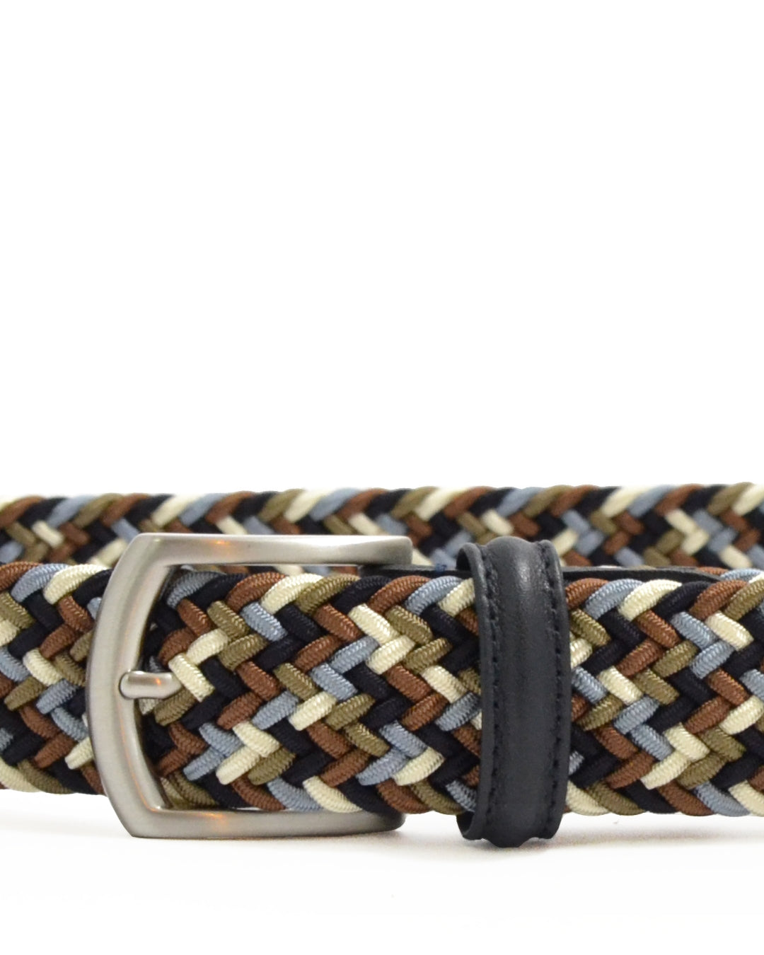 Blue Brown Kakhi Tubular Woven Stretch Belt