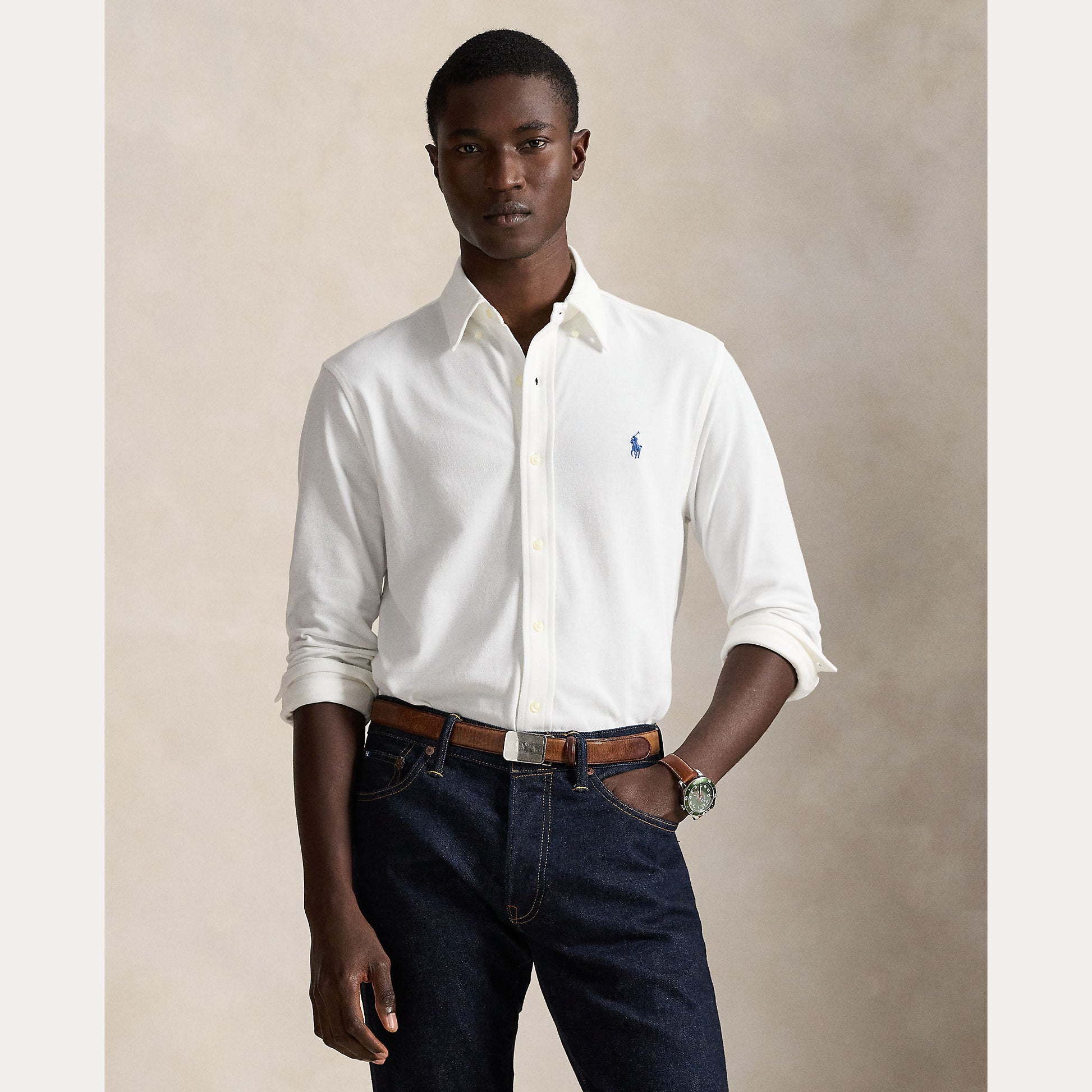 White Featherweight Mesh Slim Fit Shirt