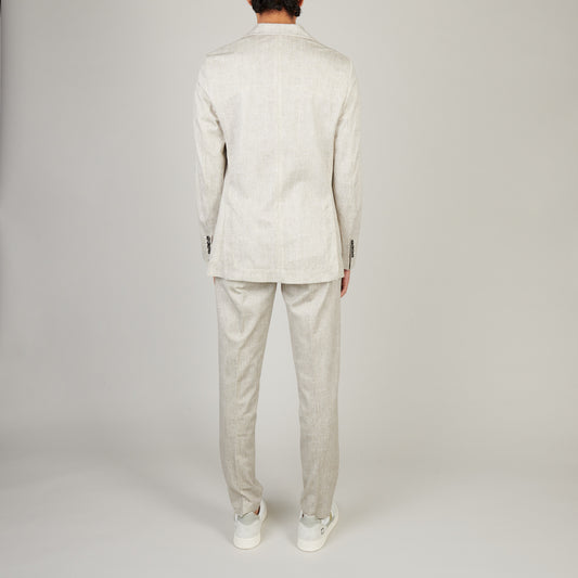 Beige Jersey visgraat stretch