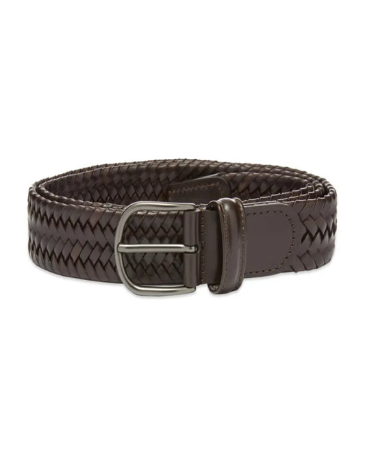 Brown Leather Tubular Woven Stretch Belt