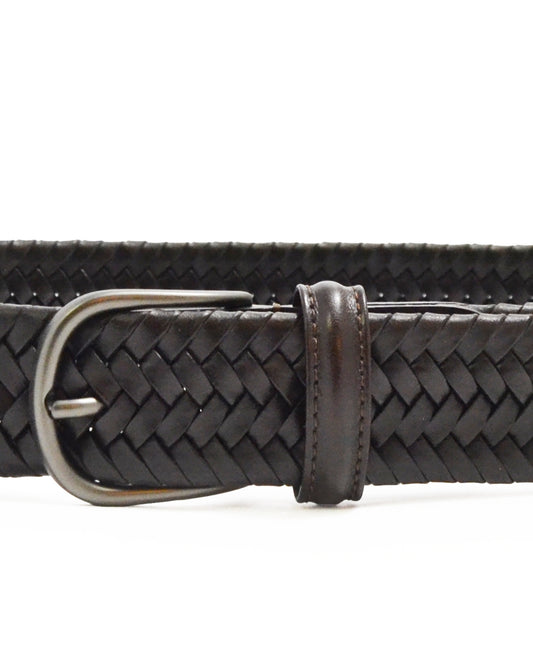 Brown Leather Tubular Woven Stretch Belt