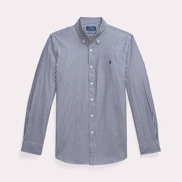 Slim Fit Striped Stretch Poplin Shirt New Classic Navy  White
