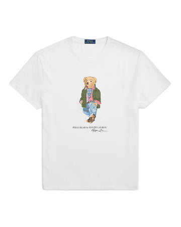 White Explorer Bear Classic Fit Polo Bear Jersey T-shirt