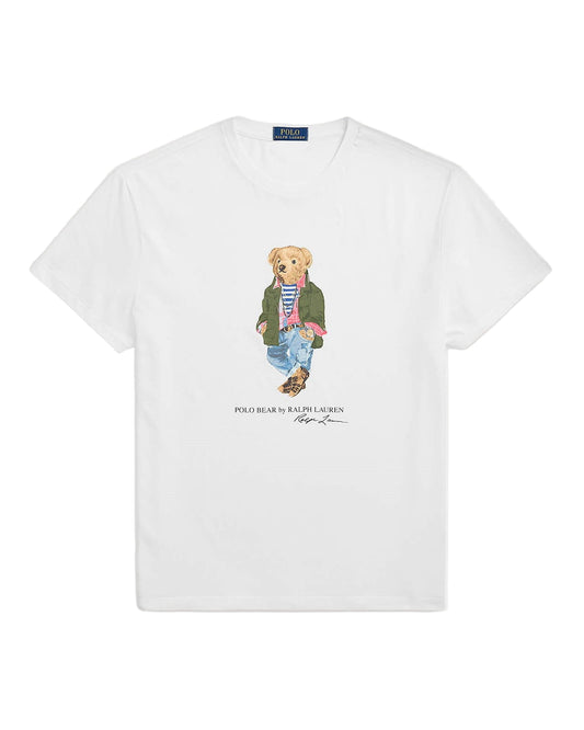White Explorer Bear Classic Fit Polo Bear Jersey T-shirt