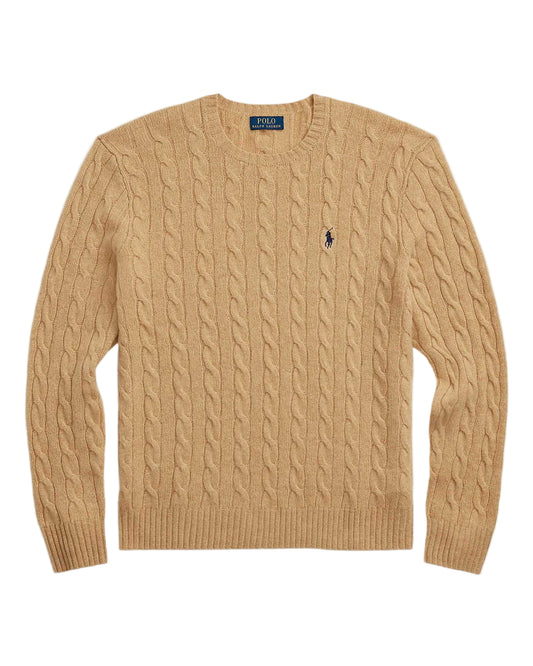 Camel Melange Cable Knit Pullover