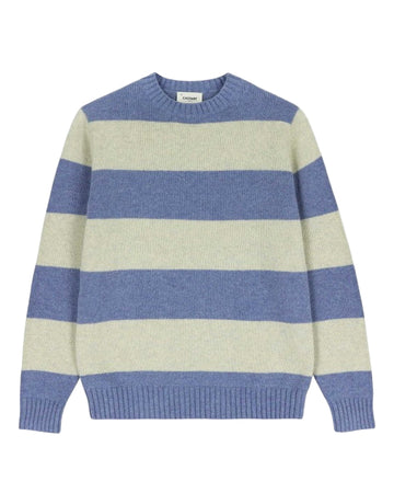 Blue Off White Stripe Popellino Wool Pullover