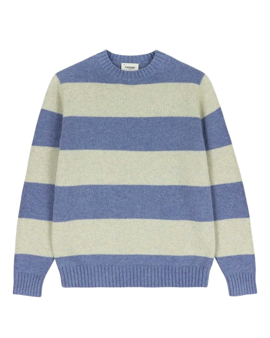 Blue Off White Stripe Popellino Wool Pullover