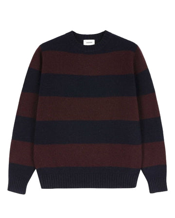 Blue Burgundy Stripe Popellino Wool Pullover