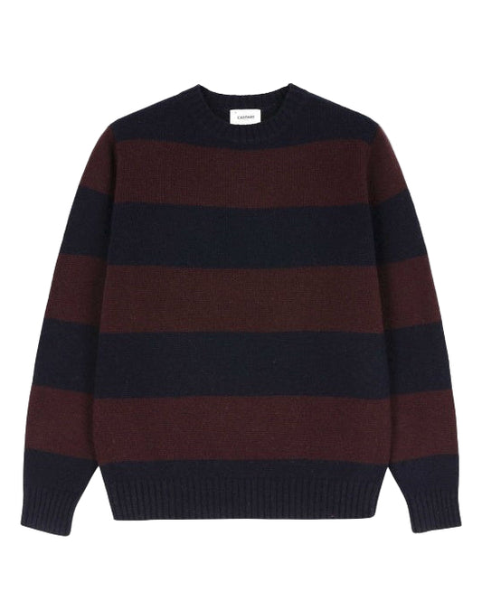 Blue Burgundy Stripe Popellino Wool Pullover