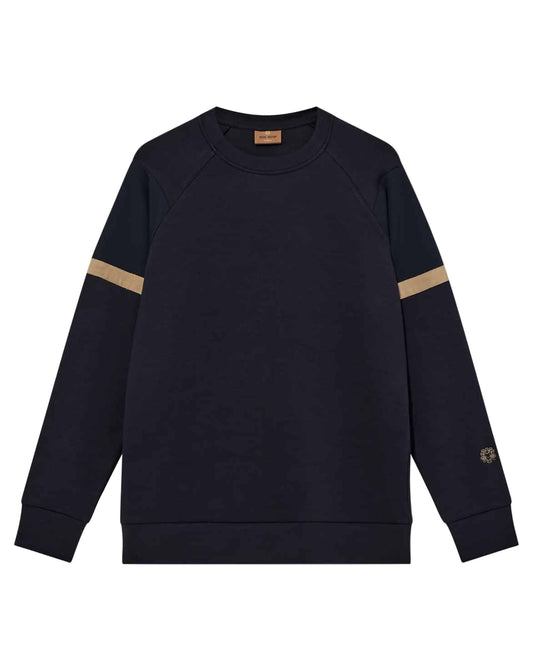 Navy blue sweatshirt with beige stripes on sleeves Mos Mosh