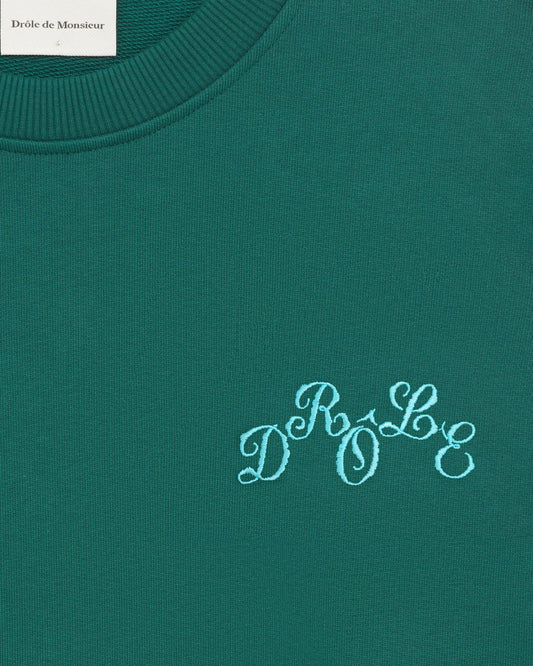 Dark Green Plateau French Terry Embroidered Relaxed Fit Sweater