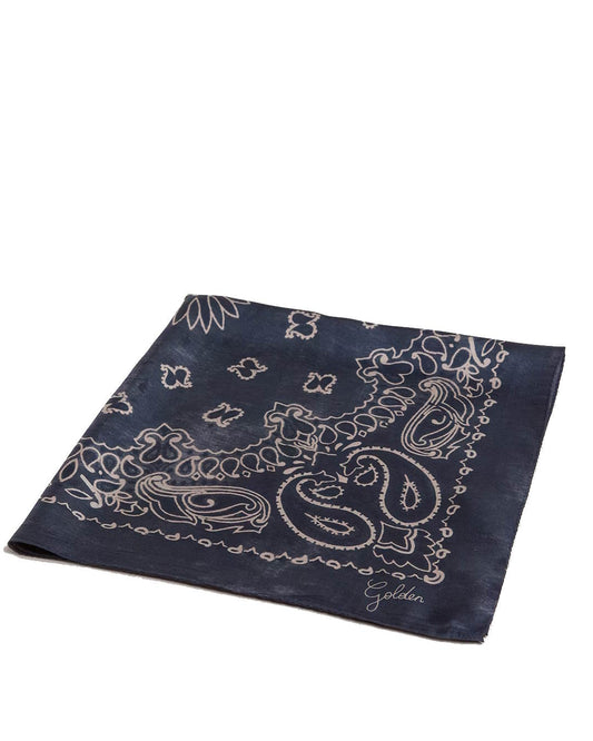 Golden Foulard Paisley print Silk Denim Blue