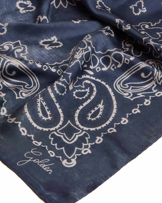 Golden Foulard Paisley print Silk Denim Blue