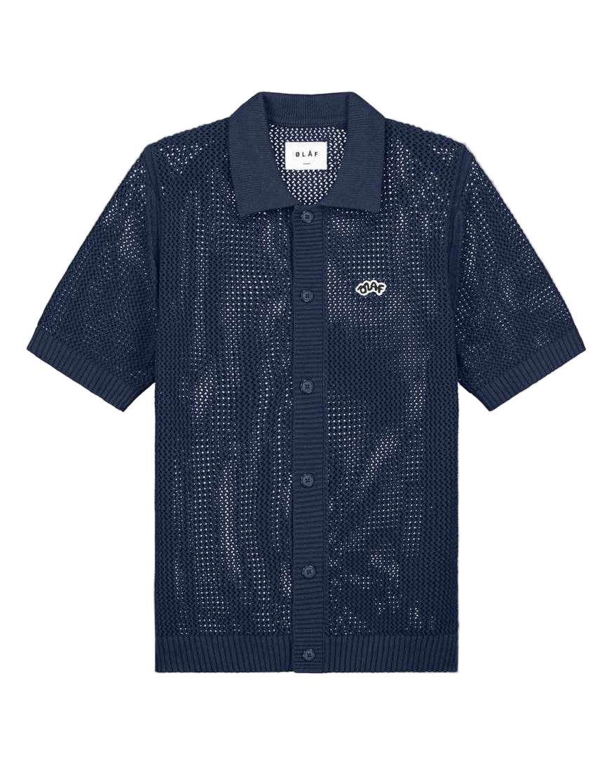Navy blue textured shirt with a logo Olaf