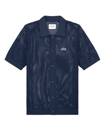 Navy blue textured shirt with a logo Olaf