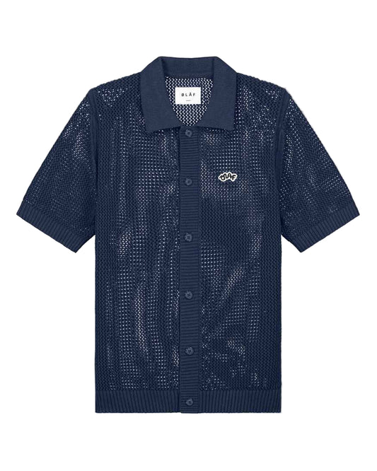 Navy blue textured shirt with a logo Olaf