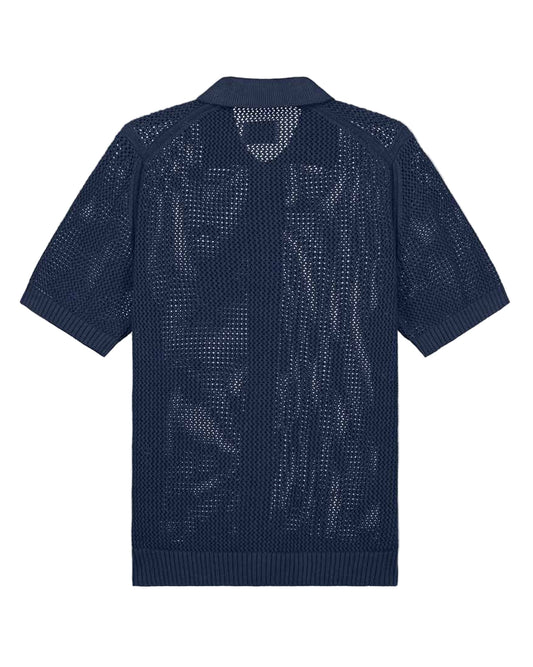 Navy Knitted Cotton Polo