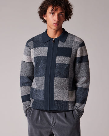 Blue Grey Block Cardigan Zip T